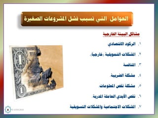 ‫ﻣﺸﺎﻛﻞ ﺍﻟﺒﻴﺌﺔ ﺍﳋﺎﺭﺟﻴﺔ‬

                                        ‫۱. ﺍﻟﺮﻛﻮﺩ ﺍﻻﻗﺘﺼﺎﺩﻱ‬
                                 ‫ً‬
                              ‫۲. ﺍﳌﺸﻜﻼﺕ ﺍﻟﺘﻤﻮﻳﻠﻴﺔ )ﺧﺎﺭﺟﻴﺎ(.‬

                                                ‫۳. ﺍﳌﻨﺎﻓﺴﺔ‬

                                        ‫٤. ﻣﺸﻜﻠﺔ ﺍﻟﻀﺮﻳﺒﺔ. ‬

                                  ‫٥. ﻣﺸﻜﻠﺔ ﻧﻘﺺ ﺍﳌﻌﻠﻮﻣﺎﺕ. ‬

                              ‫٦. ﻧﻘﺺ ﺍﻷﻳﺪﻱ ﺍﻟﻌﺎﻣﻠﺔ ﺍﳌﺪﺭﺑﺔ. ‬

                    ‫۷. ﺍﳌﺸﻜﻼﺕ ﺍﻻﺟﺘﻤﺎﻋﻴﺔ ﻭﺍﳌﺸﻜﻼﺕ ﺍﻟﺘﺴﻮﻳﻘﻴﺔ‬
‫  0102 ‪8  © ILFEN‬‬
 