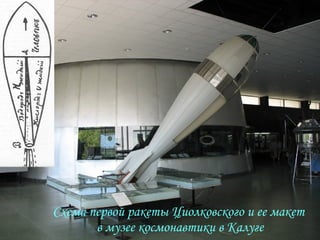Схема первой ракеты Циолковского и ее макет  в музее космонавтики в Калуге 