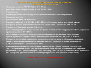 Уровень и направленность образовательных программ,обеспечение их реализацииКонцепция развития МОУ ВСОШ на 2011-2015гг.
