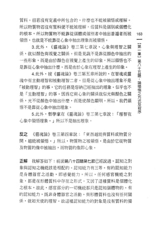 質料。但若沒有定義中所包含的，什麼也不能被領悟或理解。

所以物質物若沒有質料便不能被理解。(旦質料是個別戒個體化

的根本，所以物質物不能靠從個體或個別者中抽出普通者而被            163
領悟，也就是不能靠從心象中抽出理象而被領悟。

     3. 此外，   ((靈魂論》卷三第七章說，心象與理智之關     第

(系，就似顏色與視覺之關係。但是見識不是靠從顏色中抽出的           集

一些形象，而是由於顏色在視覺上產生的印象。所以領悟也不            第

是靠從心象中抽出什麼，而是由於心象在理智上產生的印象。
                                       F
                                       十
                                       五
     4. 此外，按《靈魂論》卷三第五章所說的，在智魂或靈        題

魂中有主動理智和被動理智二者。但是從心象中抽出理象不是            論

「被動理智」的事，它的任務是容納已經抽出的理象。似乎也不           領
                                       悟

是「主動理智」的事，因為它與心象的關係就似光與顏色之關            之
                                       方
係，光不從顏色中抽出什麼，而是使顏色顯明。所以，我們領            式
悟不是靠從心象中抽出理象。                          及
                                       程

     5. 此外，哲學家在《靈魂論》卷三第七章說:    í 理智在   序

心象中領悟理象。」所以不是抽出理象。



反之   《靈魂論》卷三第四章說:     í 東西越能與質料或物質分

閉，越能被領悟。」所以，物質物之被領悟，是由於它從物質

及物質的像中被抽出，而物質的像即心象。



正解   我解答如下:前面第八十四題第七節已經說過，認知之對
象與認知之機能該是相配的。認知能力有三等。有的認知能力

是身體器官之活動，即感覺能力。所以，任何感官機能之對

象，都是在形體質料中存在之形式。又因了這種質料是個體化

之根本，故此，感官部分的一切機能都只是認知個體物的。有

的認知能力，既非身體器官之活動，與形體質料也沒有任何關

(系，就如天使的理智。故這種認知能力的對象是沒有質料的獨
 