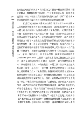 的理智在現世的情況下-與物質物之本質有一種自然的關係;因

      此如第八十四題第七節己說過的，它若不求助於心象，什麼也不

204   能領悟。所以，根據我們所體驗到的認知方式，我們不能首先‘

      並直接地領悟不屬於感官和想像範圓的非物質性本體。

重            但是亞威洛哀在《靈魂論注疏》卷三注三十六中主張，
言     人在現世終究能獲得對獨立本體之領悟，這是由於我們與某獨立
第     本體之結合的關係，他稱這本體為「主動理智」。它既然是獨立

間     本體，古文自然領悟其他的獨立本體。故此，若我們與這主動理智

      的結合達到了完美的境界，能自如地運用它來領悟，我們也將能

哥     領悟獨立本體了，正像現在我們用與我們結合的可能或被動理智
1旦
      領悟物質物一樣。他是這樣來解釋「主動理智」與我們之結合:
人
自1
      從我們用藉原理所領悟者而領悟結論這事上可以看出來，我們是
~D.
/口
      藉「主動理智」和觀察或覺察到的可領悟者 (intelligibilia sp巴cu­
I里
萬
      lata) 領悟;既然如此，則「主動理智」與覺察到的被領悟者
物
      (廿 I
       叫
       1

      係，或者是如形式與質料之關係。因為將一個作用歸於兩個根

      本，只有這兩種方式:一是主動者，一是工具，如書IJ 切之於匠人

      和刀鋸;或者一是形式，一是主體，如熱化之於熱和火。但無論

      按上述的那種方式，     I 主動理智」與覺察到的可領悟者之關係，

      都是成就與可成就者之關係，是現實與潛能之關係。但是被成就

      者與成就是同時在某東西上的，例如:在眼睛中的現實可見者與

      光。所以，覺察到的被領悟者與「主動理智」是同時進入被動理

      智中。我們所容納的覺察到的被領悟者愈多，我們與「主動理智」

      的結合也愈密切。等我們認識了所有覺察到的被領悟者之後，

      「主動理智」與我們之結合也達到了完美的境界;那時我們便能

      用它認知一切物質物和非物質物了。他認為這就是人的最高幸
      福。至於說在這種幸福境界，究竟是被動理智藉「主動理智」領

      悟獨立之本體，如同他本人所主張的;或者是據他的見解，像亞
 