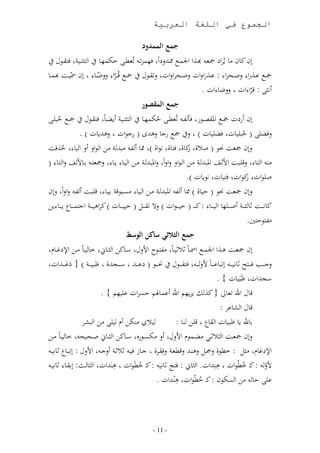 ‫الجموع في اللغة العربية‬

                                               ‫جمع الممدو‬
     ‫لن ن،ن ن، مواع مجل هبدذا اجلمد ممدهلللعاب ف مز د ملطد قأم د، ا ثد در ف قدال‬
‫مجد ىددذرا لصددحوا : ىددذرالاا لصددحوالاا ل قددال مجد تمددوا للضدد، لن ّ ددت هبمدد،‬
                    ‫ّ‬    ‫ّ‬
                                                             ‫واث : توا اا للض، اا .‬
                                                                               ‫ّ‬
                                              ‫جمع المقصور‬
  ‫مجد ق د‬
    ‫م‬             ‫لن ورعا مجد املق ددار فأ د ملطد قأم دد، ا ثد ددر و ند،ب ف قددال‬
                                                    ‫م‬
                ‫لفن ( ق ،ا فن ،ا ) ل مج رج، لههللك ( رجااا لههلل ،ا ) .‬                       ‫م‬
‫للن مجلت ا ( ص أ ن،أ ف ،أ اااأ ) مم، و ن هلل ر نل ا اال ول ا ، قذفت‬
       ‫م‬                                                         ‫ز‬
‫ند ا ، لت دت ات دف امل هلل در ندل ا داال لالاب لامل هلل در ندل ا د، د، لمجل د بد،ت ف لا د، (‬
                                                                ‫ص ااا نااا ف ،ا اا ،ا ).‬          ‫ز‬
‫للن مجلت ا ( ق ،أ ) مم، و امل هلل در ندل ا د، نئد اتر ب د، ت دت و د لالاب للن‬
‫ن،اد ددت ث، ثد ددر وص د د ، ا د دد، : ند د د ( ق د دااا ) لال قد ددم ( ق د دد،ا ) نواه د ددر اج مد دد،ر د دد، ل‬
                                                                                                   ‫ن اق ني.‬
                                      ‫جمع الرالثي ساثن الوسط‬
 ‫لن مجلددت هددذا اجلم د ا د،ب ث ث د،ب ن ددال اتلل سدد،نل ا ثدد،ين ، د،ب نددل اإلعغدد،‬
 ‫د ددا ( عىد ددهلل سد ددجهللأ ظ د ددر ) ي عىد ددهللاا‬
          ‫ََ‬                                          ‫لجد ددب ف د د ث،ا د د ل ،ى د د،ب تل د د ف قد ددال‬
                                                                              ‫سجهللاا ظََ ،ا } .‬
                        ‫ت،ل اع ل،ال ي نذ م و ر اع وىم،هلر قئواا ى ر } .‬
                                                                      ‫ت،ل ا م،ىو :‬
               ‫نل ا مو‬         ‫ن ندأل و‬             ‫ب،ع ، ظ ،ا ا ق،ر ت ل د، :‬
‫للن مجلددت ا ث ثددا ننددما اتلل ول نأئدداره سدد،نل ا ثدد،ين صددح ح ، د،ب نددل‬
 ‫اإلعغ، نثم : طاأ لمجدم لهددهلل لتطلدر لفقدوأ جد،ز ف د ث ثدر ولجد اتلل : ل د،ر ث،ا د‬
 ‫تل : ند م طمااا هدهللاا. ا ث،ين : ف ث،ا : ند م طَااا هدَهللاا ا ث، دث: لبقد، ث،ا د‬‫ّ‬
                                           ‫ى ق، نل ا ئأان : ند م طمااا همدهللاا .‬




                                                   ‫- 11 -‬
 