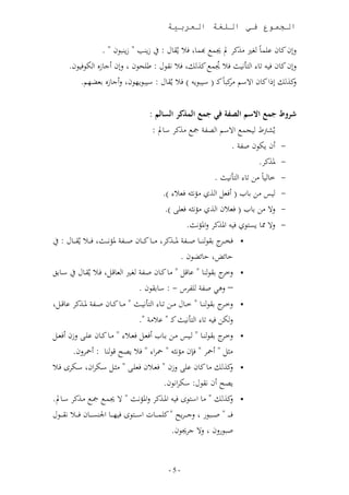 ‫الجموع في اللغة العربية‬

                   ‫للن ن،ن ى م،ب غ نذنو مل م هبم، ف مق،ل : ز دب ز د ان .‬
       ‫للن ن،ن ف ، ا أا ث ف م م نذ م ف اقال : ط حان للن وج،زه ا أاف ان.‬
           ‫نذ م ل ا ن،ن االسر ن ،ب ند ( س ا ) ف مق،ل : س ا ان لوج،زه بلن ر.‬
                                                       ‫نو‬                 ‫ل‬


                                           ‫شروط جمع االسم الصنة في جمع المذثر السالم :‬
                                            ‫ر مج نذنو س،مل :‬                  ‫ممرتط جم االسر ا‬
                                                                                     ‫ون أان ص ر .‬     ‫-‬
                                                                                             ‫ملذنو.‬   ‫-‬
                                                                             ‫، ،ب نل ، ا أا ث .‬       ‫-‬
                                                    ‫س نل ب،ب ( وفلم ا ذن نؤاث فل ).‬                   ‫-‬
                                                     ‫لال نل ب،ب ( فل ن ا ذن نؤاث فل ).‬                ‫-‬
                                                              ‫لال مم، ئ ان ف املذنو لاملؤاث.‬          ‫-‬
     ‫‪ ‬فال د و بقا د دد، ص د د ر مل ددذنو ن دد، ن دد،ن ص د د ر ملؤا ددث ف د د مق دد،ل :‬
                                                                                ‫دو‬
                                                            ‫ق، ض ق، نان .‬
‫‪ ‬ل و بقا د، ى،تم ن، ند،ن صد ر غد ا ل،تدم فد مقد،ل سد،بل‬                         ‫و‬
                                          ‫– لها ص ر وس - : س،بقان .‬
 ‫‪ ‬ل د و بقا ددد، دد،ل نددل دد، ا أا ددث ندد، ندد،ن ص د ر ملددذنو ى،تددم‬        ‫دو‬
                                          ‫ل أل ف ، ا أا ث ند ى نر .‬
‫ندد، ندد،ن ى د لزن وفلددم‬            ‫‪ ‬ل د و بقا ددد، د س نددل بدد،ب وفلددم فلد‬ ‫دو‬
         ‫تا د، : ومحولن.‬                   ‫نثم ومحو فلن نؤاث محوا ف‬
   ‫‪ ‬نذ م ن، ن،ن ى لزن فلد ن فل د نثدم سدأوان سدأوك فد‬                             ‫ل‬
                                                     ‫ون اقال: سأوااان.‬
‫‪ ‬نذ م ن، اس اك ف املدذنو لاملؤادث ال مد مجد ندذنو سد،مل.‬                           ‫ل‬
‫فد د د ص د د ار لجد ددو ن مد دد،ا اس د د اك ف د دد، اجلدئد دد،ن ف د د اقد ددال‬
                                                       ‫ص ارلن لال جو ان.‬


                                                   ‫-5-‬
 