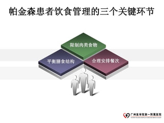 帕金森患者饮食管理的三个关键环节


        限制肉类食物


    平衡膳食结构   合理安排餐次
 