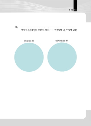 부 록 105




15
     커리어 포트폴리오 Worksheet 11: 현재일상 vs 이상적 일상
 