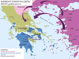  Атински поморски савез  ослобађа грчке градове Мале Азије и Хелеспонта 479-449. п.н.е.DARIJEV POHOD NA GRČKU 492. i 490. godine pre n.e Brodolom 492. Maraton 490. LEGENDA:PersijainjenisavezniciGrčki polisi predvođeni Atinom i SpartomPrvi Darijev pohod 492.Drugi Darijev pohod 490.