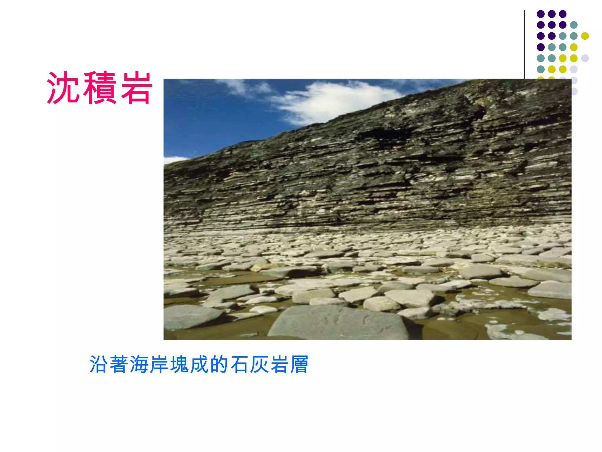 沈積岩




 沿著海岸塊成的石灰岩層
 