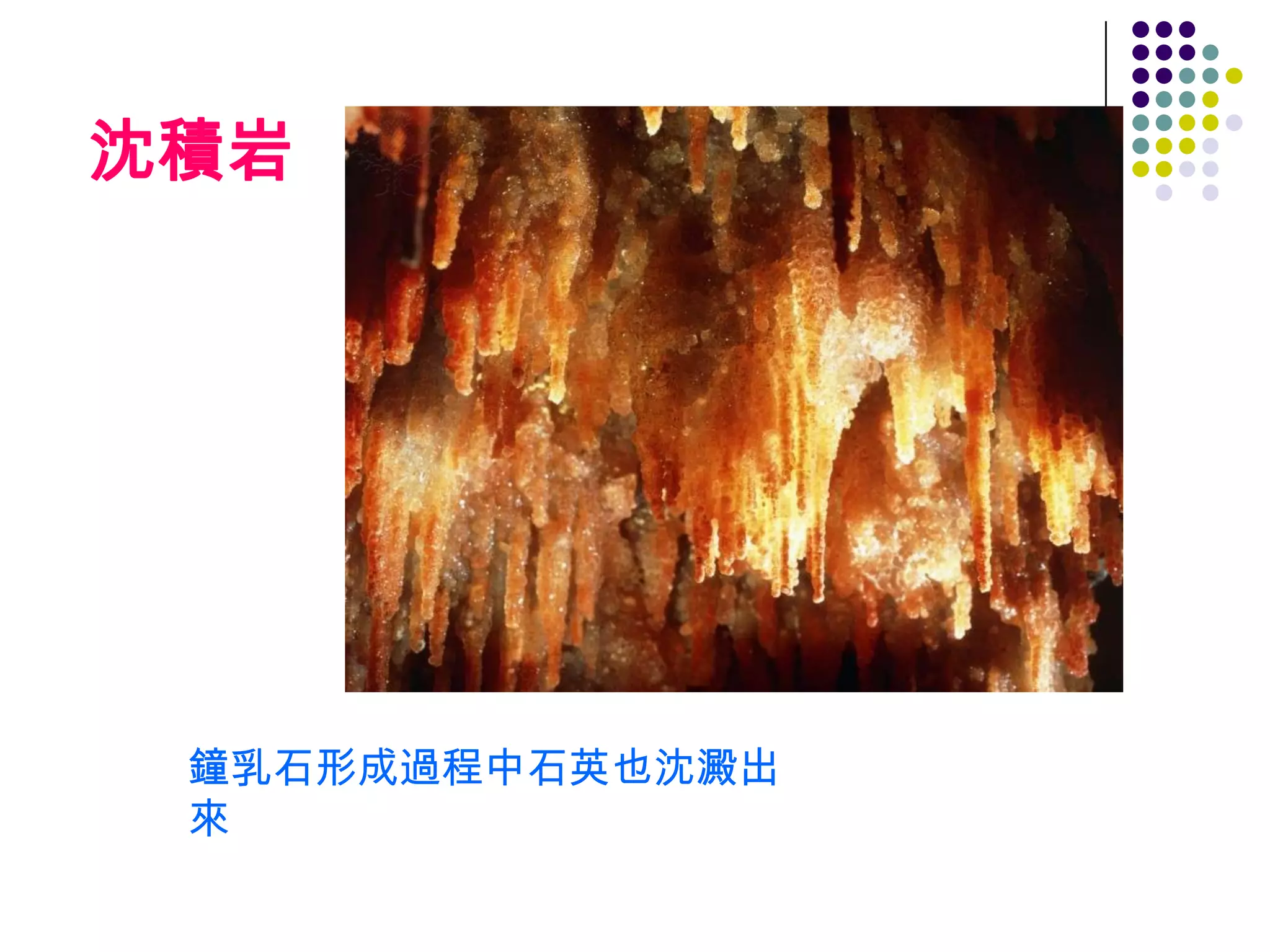 沈積岩




 鐘乳石形成過程中石英也沈澱出
 來
 