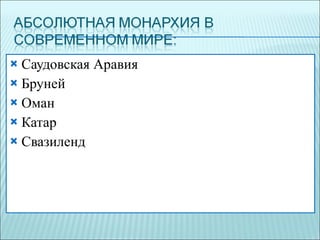 Саудовская Аравия Бруней Оман Катар Свазиленд 