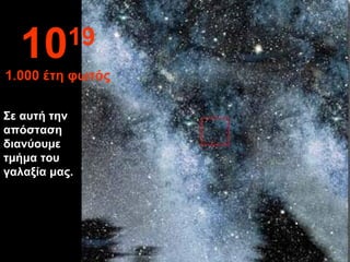 10 19 1.000  έτη φωτός Σε αυτή την απόσταση διανύουμε τμήμα του γαλαξία μας. 
