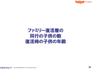 ファミリー復活層の
                            同行の子供の数
                          復活時の子供の年齢




Copyright 2008 RECRUIT Co.,Ltd. All Rights Reserved   51
 
