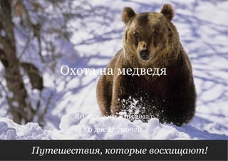 Путешествия, которые восхищают!  6 дней/5 ночей Декабрь 2011- март 2012 г. Охота на медведя 