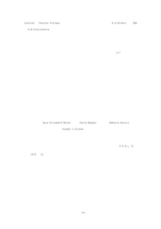 Limited 的 Charles Portman，苏联科学院西伯利亚分部计算实验室的 A.P.Ershov，和 IBM

的 A.M.Pietrasanta。

   我自己的结论体现在下面的文字中，送给职业程序员、职业经理、特别是程序员的职

业经理。

   虽然写出来的是分离的章节，还是有一个中心的论点，特别包含在第 2-7 章。简言之，

我相信由于人员的分工，大型编程项目碰到的管理问题和小项目区别很大；我相信关键需要

是维持产品自身的概念完整性。这些章节探讨了其中的困难和解决的方法。后续的章节探讨

软件工程管理的其他方面。

   这个领域的文献并不多，但散布很广。因此我尝试给出参考资料，说明某个特定知识

点和指引感兴趣的读者去看其他有用的工作。很多朋友读过了本书的手稿，其中一些朋友给

出了很有帮助的意见。这些意见很有价值，但为了不打乱文字的通顺，我把它们作为注解包

含在书中。

   因为这本书是随笔不是课本，所有的参考文献和注解都被放到书的末尾，建议读者在

读第一遍时略去不看。

   深切感谢 Sara Elizabeth Moore 小姐，David Wagner 先生，和 Rebecca Burris 夫人，

他们帮助我准备了手稿。感谢 Joseph C.Sloane 教授在图解方面的建议。




   查珀尔希尔，北卡罗来纳                                          F.P.B., Jr

   1974 年 10 月




                                 - iv -
 