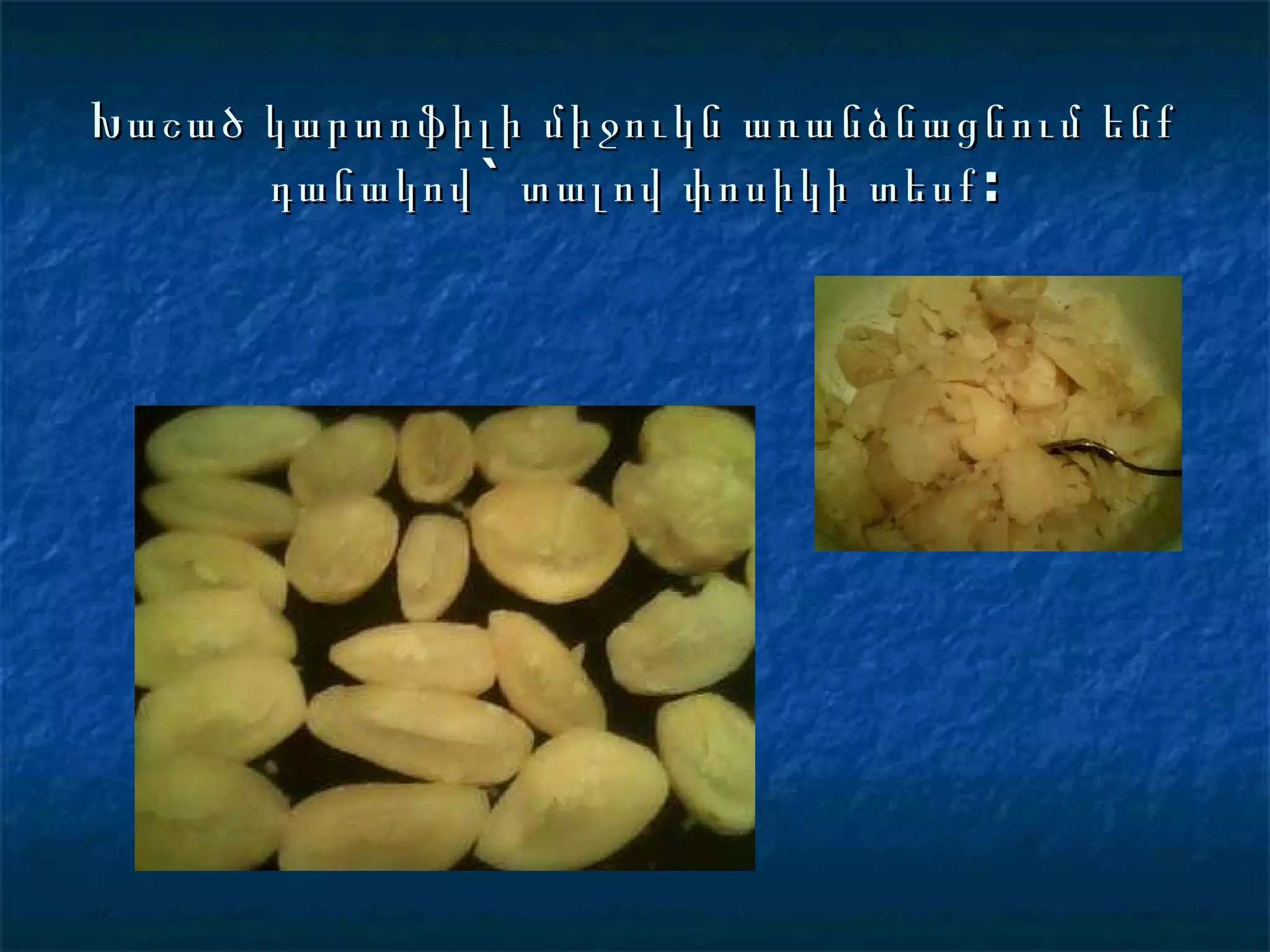 Խաշած կարտոֆիլի միջուկն առանձնացնում ենք դանակով` տալով փոսիկի տեսք: 