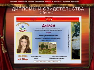 ДИПЛОМЫ И СВИДЕТЕЛЬСТВА (образец) Человек  становится  вполне  человеком  только  в  процессе  изучения  культуры …  