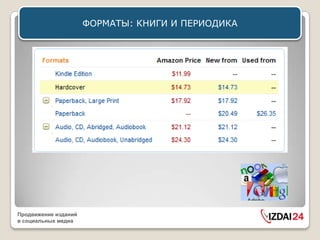 ФОРМАТЫ: КНИГИ И ПЕРИОДИКА




Продвижение изданий
в социальных медиа
 