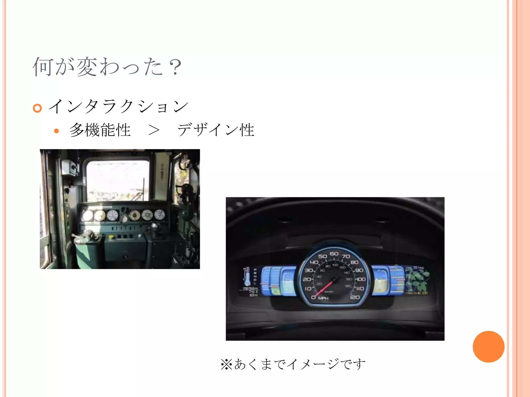 何が変わった？
   インタラクション
       多機能性 ＞   デザイン性




                   ※あくまでイメージです
 