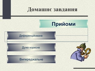 Домашнє завдання Прийоми Диференційоване   Дуже корисне  Випереджальне 