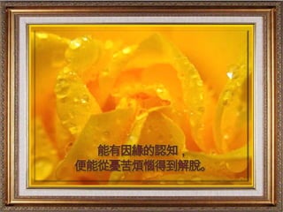 能有因緣的認知，
便能從憂苦煩惱得到解脫。
 