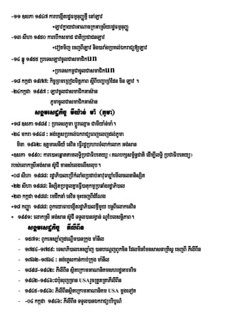 -11 ]sPa 1947 karbegáItrdæFmµnuBaØfµI enALav
                  ÷LavkøayCaGaNacRkGaRs½yrdæFmµnuBaØ
-13 sIha 1950 karebIksmaC CatiRbCaCnLav
                  ÷evotmij ecjBILav nig)araMgRbKl;ÉkraCü[Lav
-14 qñÚ 1955 RbeTsLavcUlCasmaCikun
                  ÷RbeTskm<CacUlCasmaCikun
-18 kkáda 1977³ kic©RBmeRBogmitþPaB sþIBIbBaðaRBMEdn cin Lav .
-24kkÔda 1997 ³ LavcUlCasmaCikGas‘an
                 PUmacUlCasmaCikGas‘an
           sgÁmesdækic© mIy:an; ma: ¬PUma¦
÷18 ]sPa 1989 ³ RbeTsPUma bþrÚ eQµaH CamIya:n;ma:.
÷24 mkra 1948 ³ Gg;eKøsRbKl;ÉkraCüeBjeljdl;PUma
  mina 1962³ ]tþmesnIy_ envin eFVIrdæRbharTMlak;elak Gg;san
÷]sPa 1990³ kare)aHeqñattamlT§Ri bCaFibetyü ¬KNbkSsm<n§Cati edIm,IlT§i RbCaFibetyü¦
                                                          ½
rbs;elakRsIGg;san sU‘CI mansMelgelIslub.
÷08 sIha 1988³ rdæaPi)aleRbIkMlaMgRbdab;GavuFXøaMemIlclnanisSit
÷22 sIha 1988³ nisSitRbmUlKñaeFV)atukmµRbqaMgrdæaPi)al
                                  I
÷23 kkáda 1988³ emdwknaM envin cuHecjBIdMENg
÷18 kBaØa 1988³ BYkeyaFabegátrdæaPi)alfµmYy bnþBIelakenvin
                              I           I
÷ 1991³ elakRsI Gg;san sUCI TTYl)anrgVan; NUEblsnþiPaB.
                            ‘
        sgÁmesdækic© PIlIBIn
   -   1571³ BYkeGs,a:jdeNþIm)anRkug ma:nIl
   -   1754-1759³ eTsaPi)aleGs,a:j )anbeNþjBYkcin EdlminEmnsasnaRKisþ ecjBI PIlIBIn
   -   1762-1764 ³ Gg;eKøskan;kab;Rkug ma:nIl
   -   1898-1942³ PIlIBIn sßteRkamGaNaniKmshrdæGaemric
                              i
   -   1942-1946³Cbu:nrujRcan USArYcRtYtRtaPIlIBIn
   -   1945-1946³ PIlIBInsßteRkamGaNaniKm USA mþgeTot
                            i
   -   -04 kkáda 1946³ PIlIBIn TTYl)anÉkraCübribUN_
 