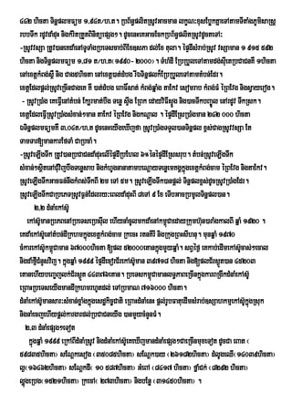 442 hicta TinñplmFüm 1/94t¼h>t. RbB½n§plitRsUvGacman lkçN³xusEbøkKñaeTAtamTItaMgPUmisaRsþ
rbbTwk rdUvdaMduH nigkMritRtYtBinitüepSg². dUcenHeKGacEckRbB½n§plitRsUvdUcteTA³
-RsUvvsSa RtUv)aneKdaMenATUTaMgRbeTscab;BIEx]sPa dl;Ex tula. épÞdIsMrab;RsUv vsSaman 1 915 592
hicta nigTinñplmFüm 1/81 t¼h>t¬1990- 2000¦. TMhMdI ERbRbYleTAtamdg;suIetRbCaCnKW 1hicta
enAextþkMBg;s<W nig Cag5hicta enAextþ)at;dMbg rIÉTinñplk¾ERbRbYleTAtamtMbn;Edr.
extþEdlpþl;RsUveRcInCageK KW )at;dMbg eBaF×sat; kMBg;qñaMg taEkv esomrab kMBg;FM éRBEvg nigsVayerog.
 - RsUvR)aMg eKeFVIenAtMbn; Ek,rmat;bwg Tenø sÞwg ERBk edayviFIsÞÚg nig)acTwkbBa©Úl enArdUv TwkRsk.
extþEdleFVIRsUvR)aMgsMxan;²man taEkv éRBEvg nigkNþal . épÞdIERsR)aMgman 242 000 hicta
ÉTinñplmFümKW 3/04t¼h/t dUcenHeyIgeXIjfa RsUvR)aMgTTYl)anTinñpl x<s;CagRsUvvsSa Et
TamTar[mankarEfTaM CaRbcaM.
-RsUveLIgTwk RtUv)anRbCaCndaMduHelIépÞdIRbEhl 6°énépÞdIERssrub. tMbn;RsUveLIgTwk
sMxan;²sßtenACMvijbwgTenøsab nigkMhUgnanatambeNþayTenøemKgÁkñgextþkMBg;cam éRBEvg nigtaEkv.
                i u                                                    ú
RsUveLIgTwkGacFn;nwgkMBs;TkBI 2m eTA 5m. RsUveLIgTwk)anpþl; Tinñplx<s;dUcRsUvR)aMgEdr.
                                w
RsUveLIgTwkCaRbePTRsUvF¶n;Edlry³eBldaMduHBI 8eTA 9 Ex eTIbGacRbmUlTinñpl)an.
         2/2 dMnaMekAsU‘
    ekAsUmanRbPBenARbeTseRbsuIl ehIynaMcUlmkdaMenAkm<CaedayRkumhun)araMgkalBI qÜaM 1920 .
            ‘                                                   ù               ‘
eKdaMekAsUe‘ nAtMbn;dIRkhmkÜgextûkMBg;cam RkecH rtnKIrI nigRkugRBHsIhnu. munqÜaM 1970
                              ù
cMkarekAsUkm<Caman 67000hicta [pl 52000etankÜgmYyqÜaM. sBVÙf¶ eKkab;edImekAsUcas;²ecal
                 ‘ ù                                        ù                                ‘
nigdaMfµCMnYsvij. kÜùgqÜaM 1999 ÙpÒdIecorC½rekAsU‘man 39718 hicta nig[plC½rs¶Ñt)an 45203
          I
etanehIybeBa¨jlk;C½rs¶t 44376etan. RbeTskm<CamanlT§PaBeRcInkÜgkarBRgIkdMnaMekAsU‘
                            Ñ                            ù                    ù
eRBaHRbeTseyIgmandIRkhmrhUtdl; eTARbmaN 716000 hicta.
dMnaMekAsUmansar³sMxan;xøaMgkÜùgesd×kic¨Cati eRBaHdMnaMenH pûl;rUbFatuedImsMrab;]sSahkmµekAsUkÜgRsuk
              ‘                                                                                ‘ù
nignaMecjehIypþl;kargardl;RbCaCneyIg )anmYycMnYnFM.
   2/3 dMnaMepSg²eTot
     kÜgqÜaM 1999 eRkABIdMnaMRsUv nigdMnaMekAsUe‘ KeXIjmandMnaMepSg²CaeRcInmuxeTot dUcCa eBat ¬
       ù
59835hicta¦ sENþkesog ¬35085hicta¦ sENþk)ay ¬26182hicta¦ dMlUgeQI¬14039hicta¦
l¶¬16462hicta¦ sENþkdI¬ 10 587hicta¦ GMeBA ¬8417 hicta¦ fñaMCk; ¬8292 hicta¦
lðúgeRbg¬1521hicta¦ RkecA¬ 273hicta¦ nigbEnø ¬31450hicta¦ .
 