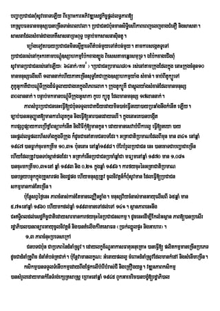 bBaðaRbCaCnBuMsUvecaTeLIy BIeRBaHkarGPivDÆesdækic©pþl;lT§PaB[
eKRsUbFnFanmnusS)aneRcInTan;eBlevla. RbCaCnCbu:nmansiTi§esrIPaBeBjeljxagCMenO nigsasna.
sasnaEdlsMxan;CageKKWsasnaRBHBuT§ bnÞab;mksasnasuintU.
          müa:geTotr)ayRbCaCnminesµKñaeTBItMbn;mYyeTAtMbn;mYy. tamkarsegátTUeTA
                                           I
RbCaCnrs;enAkuHkrtambNþMú]sSahkmµEb:kxagt,Úg BiesstameqñrsmuRT. ÉEb:kxageCIgBuM
sUvmanRbCaCnrs;enAeLIy¬ 64nak;¼Km@ ¦.RbCaCnRbmaN80° rs;enAtamRkugEdlkñúg enaHRkugcMnYn10
manmnusSelIsBI 1lannak;ehIyPaKeRcInsuTE§ tCaRkug]sSahkmµya:g sMxan;. cab;BItUküÚeTA
PUKGUkaKWCabNþMúTIRkugd¾FMTUlayCageKkñúgBiPBelak. RkugtUküÚKW Casñúlya:gsMxan;EdlmanmnusS
    U
30lannak;. bnÞab;mkmanbNþMúTIRkugGUsaka kUeb küÚtU EdlmanmnusS 17lannak;.
         PaBsMbUrRbCaCnenHeFVI[Cbu:nTTYleCaKC½yedaymin)ac;eFVIneya)ayRbqaMgnwgkMenIt eLIy.
c,ab;)anGnuBaØat[mankarrMlUtkUn nigeFVI[Gar)anedayesrI. kñgenaHeK)anbegáIt
                                                               ú
karpSBVpSaykareRbIfñaMBnüarkMenIt nigviFIku[mankUn. edaymanesvabMerIkarl¥ eFVI[neya )ay
                                             M
enHpþl;lT§plrh½sTaMgkñgTIRkug k¾dUcCaenAtamCnbTEdr. GRtaCatiRbmaNEdlBImun man 34° enAqñaM
                             ú
1947 )anFøak;cuHmkRtwm 10/3° bu:nenaH enAqñaM1998. bMErbMrYlRbCaCn enH )anecaTCabBaðaCaeRcIn
ehIyEdlRtUv)anTb;sáat;pgEdr. GRtakMenInRbCaCnRbcaMqñaMCa mFümenAqñaM 1970 man 1/08°
)ancuHmkRtwm0/3°enA qñaM 1993 nig 0/2° kñúgqñaM 1996. karfycuHénGRtaCatiRbmaN
)anbnßybnÞúkkñgRKYsarpg nigrdæpg ehIymnusSRtUv cUlnivtþn_k¾BusUvman EdleFVI[RbCaCn
                  ú                                              M
skmµmankan;EteRcIn.
         bu:EnþsBVéf¶enH PaBcMnas;kan;Etmanel,OnxøaMg. mnusSv½ycMnas;manGayuelIsBI 65qñaM man
5/7°enAqñaM 1960 ehIymkdl;qñaM 1993maneTAdl;eTA 14°. sßanPaBenHnwg
CHT§Bldl;esdækic©CatiedaysarmankarfycuHénRbCaCnskmµ. dUcenHedIm,IEklMGsßan PaB[)anRbesIr
       i
rdæaPi)al)anBnüarGayucUlnivtþn_ nig)antMelIgkMritesaFn ¬R)ak;QñlpÞH nigGahar¦.
                                                                   Ü
         1/3 PaBcMnuHRbeTseRkA
          CnbTCbu:n CaRbPBéndMnaMRsUv. edaylkçx½NÐGakasFatuGnueRKaH )aneFV[ plitkmµmaneRcInRbePT
                                                                                I
dUcCadMnaMRtUBic dMnaMtMbn;RtCak;. bu:EnþvamanlkçN³ GMenaypll¥ cMeBaHdMnaMRsUvEdlmankMedA nigsMenImeRcIn.
         ksikmµ)anTTYlTMenIbkmµedayBwgEp¥kelIbMerIbMras;CI nigeRKOgynþ. vDÆnPaBksikmµ
)ansMrYledaymankMEnTMrg;ekSRtsaRsþ eRBaHenAqñaM 1945 BYkGaemric)anbgç[rdæaPi)al
                                                                           M
 