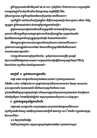 pøÚvTwkkñgRbeTssMercdwkTMnij)anBI 12 eTA 14°.RbB½n§bwgFM² ebIkcMheTArkmha smuRTGatøg;Tic
                 ú
tamTenøsaMgLÚr:g; rWtamERBkCIkeGrIey nigTenøhat;sun.TenømIsusIBI¬BImIna
                                                                  I u
b:UlIseTAjÚGrlan¦CapøÚvTwkmYyEdleKniymeRbIR)as;bMput enAelIBiPBelak.
        bnÞab;BIpøvTwk CnCatiGaemriceRbIR)as;pøvEdk edIm,Ir:ab;rgrgVaydeNþIm nigPaBm©as;kar elIlMh.k¾b:Eu nþ
                   Ú                           Ú
bc©úb,nñenH pøvEdk)an)at;bg;sar³sMxan;esdækic©rbs;xnGs;y:ageRcIn.
               Ú                                     øÜ
        pøÚvfñl;manskmµPaBxøaMgCageKKWFanadwkCBa¢ÚnGñkdMenIr sMrab;cMgayxøI nigmFüm)an
mYyPaKFM.dMnwkCBa¢nTMnijtamrfynþFM²pþl;kargarBIrdgeRcInCagpøvEdl.lT§plTaMgenHBwg
                      Ú                                                Ú
Ep¥kelIcMntyanynþenAelIibNþajpøÚvfñl;mYyy:agjwk BiessenAtMbn;xagekIt.
        dMnwkCBa¢ÚntampøÚvGakasrbs;shrdæGaemrictagRbEhl40°éncracrN_BiPBelak.
kñgcMenamGakasyanþdæanBiPBelakTaMg20 EdlcracrdwkCBa¢nGñkdMenIrelIsBI20lannak;
  ú                                                             Ú
man15Carbs;shrdæGaemric.
        karbBa¢ÐnBt’manmanPaBxøaMgkøaehIyrh½s ³ TUrs½BÒÈkCn110laneRKOg TUrTsSn_
ExSkabmanGtifiCncMnYnCag30lannak;.karlUtlas;énkareFVIsnñsITtamTUrTsSn_ nigRKb; viFIEkécñ
                                                                     i
nigcab;Bt’man bBa¢ak;BIsar³sMxan;ÙnTUrKmnaKmn_.

       emeronTI 3 RbCaCnshrdæGaemric
       enAqñaM 1996 shrdæGaemricmanRbCaCn269/4lannak;.RbCaCnRbeTsenHman
kMenInyWt¬0/98°¦cab;BIqñaM1960mk.kñúgqñaM1994GRtaCatiRbmaNman15/2° nigGRta mrNRbmaN
8/8°sgÁmGaemric cMruHedayCnCati ehIyvismPaBsgÁmk¾enAEtman.r)ay
RbCaCnelIEdndIbgðajPaBpÞyKñay:agxøaMg CaBiessPaK|sanénRbeTsmanRbCaCnrs;enA y:ageRcInkuHkr
                          ú
ehIyTIRkugnImYy² k¾mandg;sIuetBMuesµKñaEdr.CaTUeTARbCaCnGaemricRbmaN 3¼4CaGñkRkug.
                                    I
       1 RbCaCnmYycUlcitþkaredIrehIr
        enAqñaM1996 shrdæGaemric manRbCaCn269/4lannak;Cab;cMnat;fñak;3elIBiPBelak
bnÞab;BIRbeTscin nigNÐa.Édg;sIuetRbCaCnTabenAeLIyKW 28nak;kñg 1K>m2edayKit bBa¢lTaMgGaLasáa
                                                              ú                  Ú
nigekaHhaév:pg.
        1>5 dMnuHRbCaCnminesµKña
                             I
        EpnTIénRbCaCnkñglMh bgðajPaBpÞyKñay:agxøaMgxagdg;sIuet.RbCaCnBak;kNþal
                       ú               ú
 