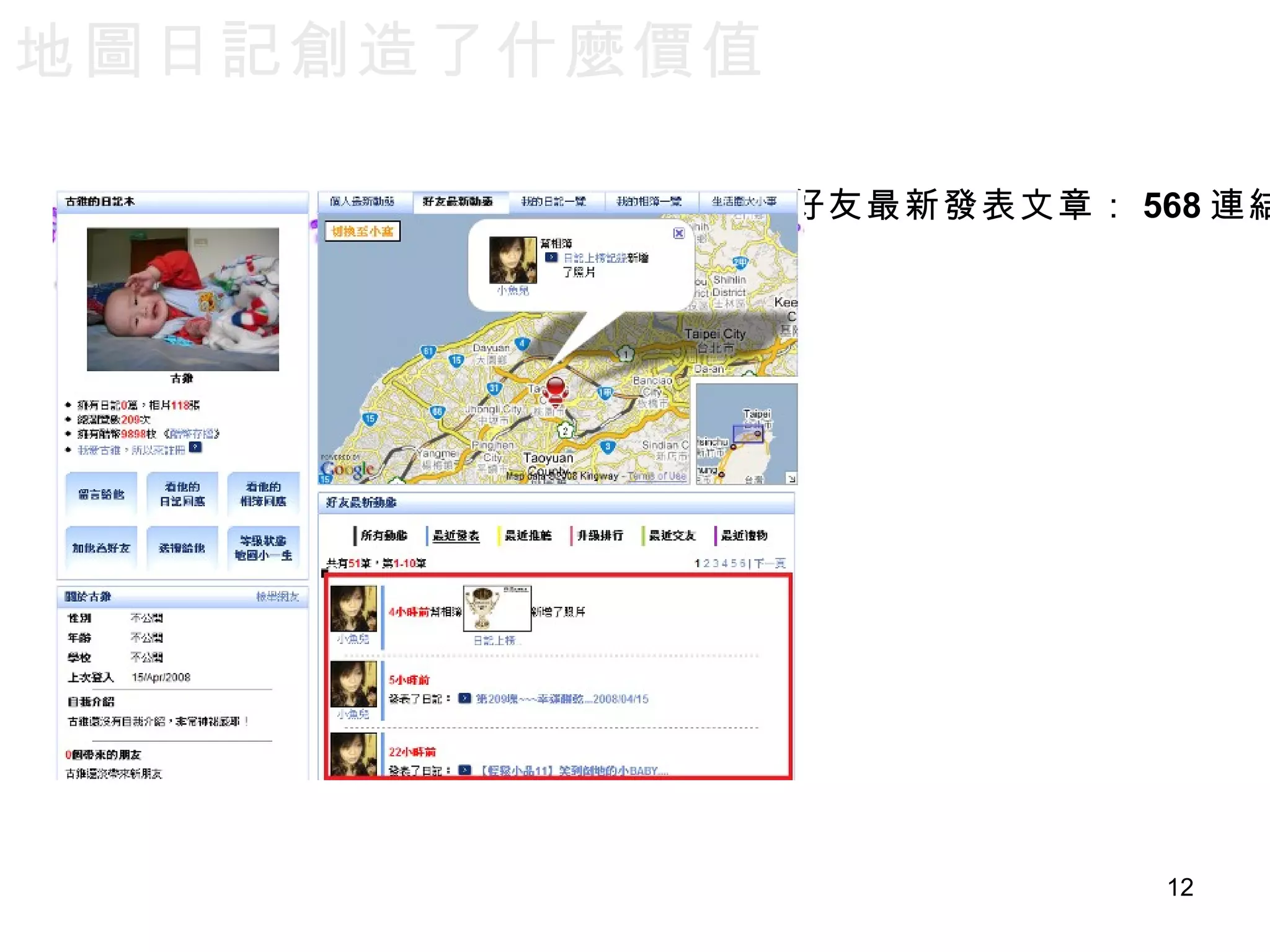 好友最新發表文章： 568 連結  地圖日記創造了什麼價值 