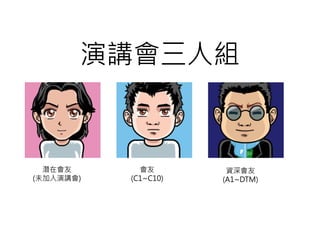 演講會三人組



  潛在會友       會友        資深會友
(未加入演講會)   (C1~C10)   (A1~DTM)
 