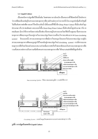 ฝายเทคโนโลยีชีวภาพ                                        สถาบันวิจัยวิทยาศาสตรและเทคโนโลยีแหงประเทศไทย (วว.)


        1.1 Liquid Culture
        เปนเทคนิคการปลูกพืชไรดินดั้งเดิม โดยศาสตราจารยเกอริค เปนคนแรกที่ใชเทคนิคนี้ มีหลักการ
วารากพืชจะตองแชอยูในสารละลายธาตุอาหารพืช แตสวนตอระหวางรากหรือโคน จะถูกหอหุมดวยวัสดุที่
ไมเปนอันตรายตอพืช และยกไวเหนือระดับน้ํา มีทั้งแบบที่ใชน้ําลึก (Deep Water Culture) ซึ่งมีระดับน้ําสูง
ประมาณ 8 ถึง 20 เซนติเมตร และแบบน้ําตื้น (Semi-Deep Water Culture) ซึ่งมีระดับน้ําสูงประมาณ 5 ถึง 10
เซนติเมตร มีการใหอากาศโดยการพนเปนฟอง ที่แทรกอยูในสารละลายโดยใชเครื่องสูบลม ซึ่งสารละลาย
ธาตุอ าหารพืช จะหมุ น เวีย นอยู ภ ายในภาชนะปลูก โดยการเคลื่อ นไหวของฟองอากาศ (non-circulating
system) อีกแบบหนึ่ง สารละลายธาตุอาหารพืชมีการไหลหมุนเวียนออกไปนอกภาชนะปลูก ลงสูถัง
สารละลายธาตุอาหารพืชและถูกสูบใหไหลกลับสูภาชนะปลูกใหม (circulating system) การที่สารละลาย
ธาตุอาหารพืชไหลเวียนอยางเหมาะสม จะชวยเพิ่มอากาศหรือกาซออกซิเจนลงในสารละลายธาตุอาหารพืช
รวมทั้งสะดวกตอการปรับความเขมขนของสารละลายธาตุอาหารพืช ใหเหมาะสมตอพืชที่ปลูกอีกดวย




รูปที่ 1 การปลูกดวยเทคนิค Liquid Culture

                                                   15
 