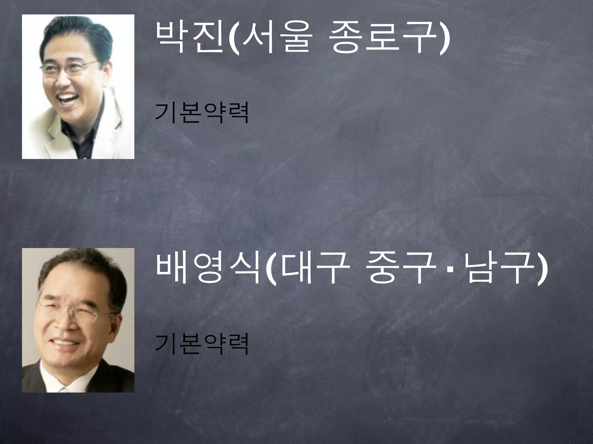 박진(서울 종로구)
기본약력




배영식(대구 중구·남구)
기본약력
 