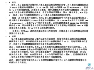 ◆ 方法 　首先，為了調查海洋深層水對人體成纖維細胞活性物的影響，將人體的成纖維細胞放入 Eagle 培養液的培養基中，以 1×104 個 / 多孔方式播種 (96  孔 Microplate ) ，並進行 72 小時的預備培養。之後除去培養基，將作為實驗用水的細胞用磷酸緩衝，並分別在各穴中添加東京都港區的自來水、伊豆赤澤海洋深層水 ( 原水，礦物質水， RO 淡水 )  ，經過 1 個小時培養的細胞再以 MTT 還原法測量其細胞的活化性。 　 接著，為了調查海洋深層水 ( 原水 ) 對人體成纖維細胞特有的膠原蛋白的增生能力，將人體的成纖維細胞加入 Eagle 培養液的培養基中，以  2×104 個 / 多孔方式播種  (96  孔 Microplate )  ，並進行 24 小時的預備培養。之後在最終濃度達 20MG/ML 的安定化維他命 C 中，添加各種濃度的伊豆赤沢海洋深層水及其表層海水所調配的 EAGLE 培養液並交換其培養基，在 48 小時後記錄其變化結果。     培養後，採用 MTT 還原法測量細胞活化性的同時，以膠原蛋白染色試劑盒去測定膠原蛋白的增生量。 ◆ 結果 　在人體成纖維細胞內添加 5 種的試驗水後的結果，與幾乎無顯示細胞活性的磷酸鹽緩衝液相比較下，東京都的自來水中細胞活性物質約降低了 50 ％，而海洋深層水的原水，則維持了與磷酸鹽緩衝液相同程度的高細胞活性物質。 其次， 在調查海洋深層水 ( 原水 ) 及其表面海水各濃度所調製的穩定化維生素 C ，其中含有 EagleMEM 培養地中所培養而成的人體成纖維細胞其膠原蛋白合成能力的同時，在低於海洋深層水 1 ％以下的低濃度範圍中，添加濃度依存性的膠原蛋白，則可促進其合成效果。再者，在表面海水中，此一作用不被認可的  ( 圖 1) 。從這個結果來看，在伊豆赤澤海洋深層水中有著與表面海水不同的機能性。 此外 ,  關於本研究今後也將以分子生物學的觀點來做研究；另外也會朝向物理機制剖析探討的方向前進。 