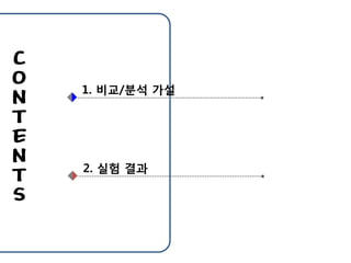 C
O   1. 비교/분석 가설
N
T
E
N   2. 실험 결과
T
S
 