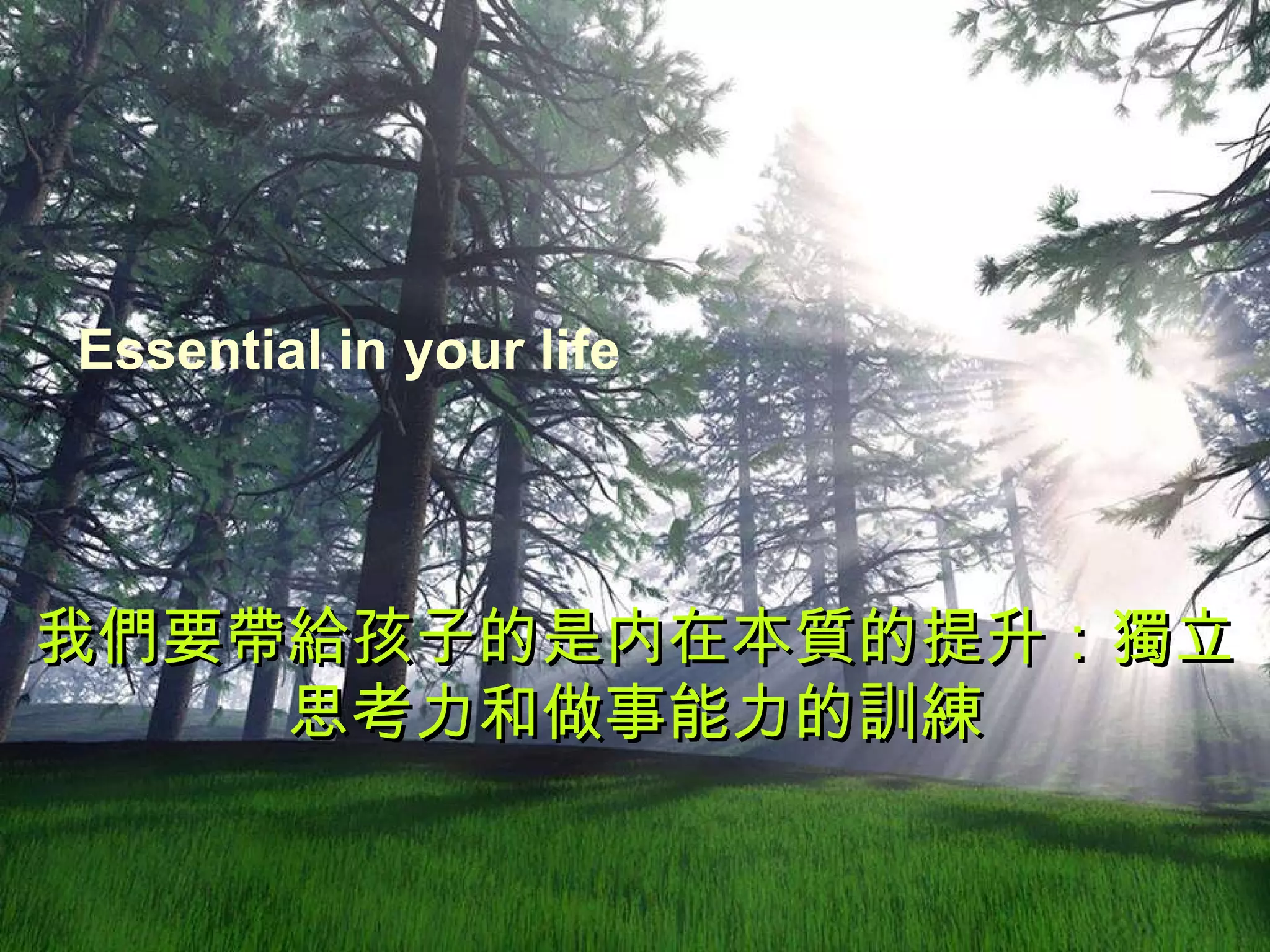 Essential in your life 我們要帶給孩子的是内在本質的提升：獨立思考力和做事能力的訓練 