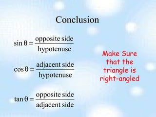 Conclusion Make Sure that the triangle is right-angled 