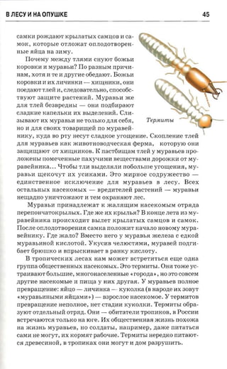 BJlECY ~ HA OnYWKE                                                                           45


   CaMKJiI pOJK,n;aIOT KPbIJIaTbIX CaMII,OB JiI ca­
   MOK,       xoropsre    OTJIOJKaT OnJIo,n;OTBopeH ­
   a   sre   .HHII,a aa 3HMY.
        Iloueray      MeJK,n;y TJI.HMH CHylOT 60JKbJiI
   KOpOBKH H MypaBbH? ITo pa3HbIM npnaa ­
   HaM, XOT.H JiI Te JiI zrpyrae 06e,n;aIOT. BOJKbJiI
   KOpOBKJiI H JiIX JIJiI'lHHKH -       XliIlJ,HHKJiI, OHJiI
   noeziaror '1' IeH JiI, CJIe,n;OBaTeJIbHO, cnocotic ­
               J
   TBylOT 3aIlJ,JiITe paCTeHJiIi1:.          Mypaasn      JKe
   ,n;JI.H TJIerr   fieaapezrasr -     OHJiI     nozfiaparor
   CJla,ZJ;KJiIe xane.nsxa HX BbI,n;eJIeHJiIH. CJIl1­
   3bIBalOT JiIX MypaBbJiI He TO JlbKO ,n;JI.H         cefia,      Tepnum»i
   HO JiI ,n;JI.H CBOJiIX TOBapJiIIlJ,ei1: rro MypaBeH-
   HJiIKY, xyzra BO      p-ry   aecyr cnazncoe yroutenae. CKOrrJIeHJiIe TJIeH
   ,n;JI.H MypaBbeB KaK JKJiIBOTHOBo,n;'leCKa.H rpepsra,                   KOTOpylO OHJiI
   3aIlJ,JiIIlJ,aIOT 0'1' XJiIIlJ,HJiIKOB.   K   nacT6JiIIlJ,aM TJIei1: y MypaBbeB npo­
   JIOJKeHbI nOMe'leHHble rraXY'lJiIMJiI BeIlJ,eCTBaMJiI nopoacrcn 0'1' MY ­
   pasefiamca...        QT06bI TJIJiI BbI,n;eJI.HJIJiI rr060JIbUle yromennn, MY­
   pam-a IlJ,eKO'lyT I1X YCI1KaMJiI. 8'1'0 MJiIpHOe                 conpyxcecmo ­
   e,n;I1HCTBeHHoe         I1CKJIIO'leHJiIe ,n;JI.H MypaBbeB           B    .necy.   Bcex
   OCTaJIbHbIX HaceKOMblX -                   Bpe,n;JiITeJIeH paCTeHJiIIT -    MypaBbJiI
   HeIlJ,a,ZJ;HO YHJiI'lTOJKaIOT JiI TeM OXpaH.HIOT rrec.
       Mypaasn npauannexcar K JKaJI.HIlJ,JiIM HaceKOMbIM orpazra
   rreperronvaroapsnn.rx. Tne JKe JiIX KPbIJIb.H? B KOHII,e JIeTa JiI3 MY­
   paBeHHJiIKa npo acxozm-r BbIJIeT KpbIJIaTbIX CaMII,OB H caMOK.
   IToCJIe OnJIo,n;OTBOpeHJiI.H caraxa rrOJIOJKJiIT navarro HOBOMy Mypa ­
   BeHHJiIKy. I'ne JKaJIo? BMeCTO Hero y MypaBb.H JKeJIe3a C e,n;KOH
   MypaBhJiIHOH KHCJIOTOH. "YKYCJiIB 'leJIIOCT.HMJiI, MypaBei1: noztra­
   fiae'r    6PlOlilKO JiI BrrpbICKJiIBaeT B pamcy KHCJIOTy.
        B TpODI1'leCKJiIX necax HaM MOJKeT BCTpeTJiITbCn erne ozma
   rpyrrrra 06IlJ,eCTBeHHbIX nacexoxnax. 8'1'0 TepMJiITbl. OHJiI Tome YC ­
   TpaJiIBalOT 60JIbUlJiIe, MHorOHaCeJIeHHble               «roponae , HO     3'1'0 COBceM
   zrpyr-ae     nacercown-re JiI nJiIIlJ,8 y HI1X npyraa. "Y MypaBbeB rrOJIHOe
   npeBpaIlJ,eHJiIe: .HHII,O -       JIJiIqJiIHKa -     KyKOJIKa (B Hapo,n;e JiIX 30ByT
   «MypaBbI1HbIMI1 .HHII,aMJiI » ) -             B3pOCJIOe nacexoxoe. "Y TepMJiITOB
   rrpespamenne HerrOJIHOe, HeT CTa,ZJ;JiIJiI KyKOJIKJiI. TepMI1TbI o6pa ­
   3YlOT oT,n;eJIbHbIH orpazt. OHJiI -             0611TaTeJII1 TpOrrl1KOB, B POCCJiIJiI
   BCTpeqaIOTC.H TOJIbKO aa rore. fix 06IlJ,eCTBeHHa.H JKJiI3Hb noxoxca
   na JKJiI3Hb MypaBbeB, HO COJI,n;aTbI, nanparaep, zraxce TIJiITaTbCn
   CaMI1 He MoryT, I1X KOpM.HT               pafio-me. TepMHTbI aepeznco nI1TaIOT ­
   C.H npesecaaoa, B TpOrrJiIKaX OHI1 Mory'l' JiI ,n;OM paapynra-rs.
 