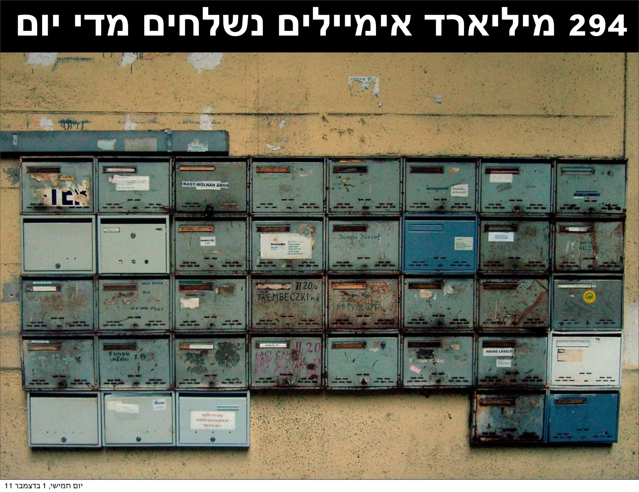 ‫492 מיליארד אימיילים נשלחים מדי יום‬




‫יום חמישי, 1 בדצמבר 11‬
 