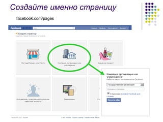 Создайте именно страницу facebook.com/pages 