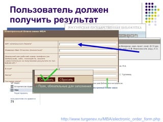 Пользователь должен получить результат http :// www.turgenev.ru /MBA/ electronic_order_form.php   