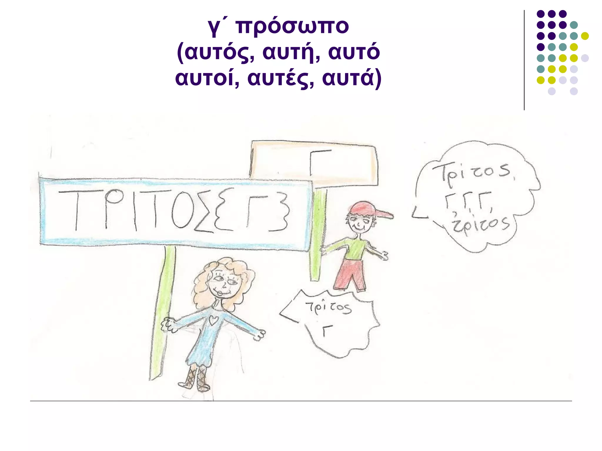 γ΄ πρόσωπο (αυτός, αυτή, αυτό αυτοί, αυτές, αυτά) 