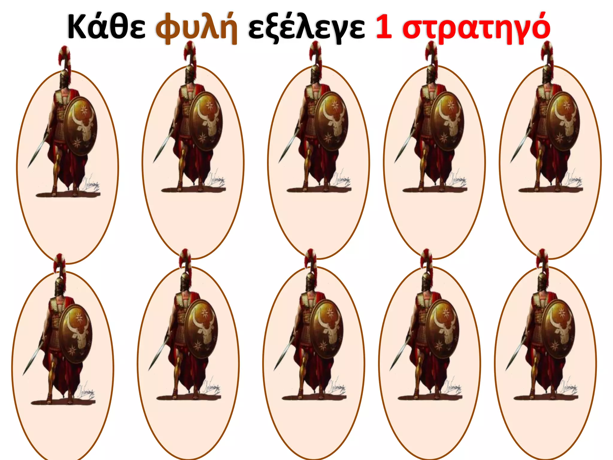 Κάκε φυλι εξζλεγε 1 ςτρατθγό
 