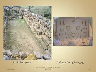 Σο «Βουλευτήριο» -                            Ο «θησαυρός» της Πολιόχνης

                              ΠΕΙΡΑΜΑΣΙΚΟ ΛΤΚΕΙΟ ΕΤΑΓΓΕΛΙΚΗ΢
Ι.Π. ΑΜΠΕΛΑ΢                             ΢ΧΟΛΗ΢                                     16
 