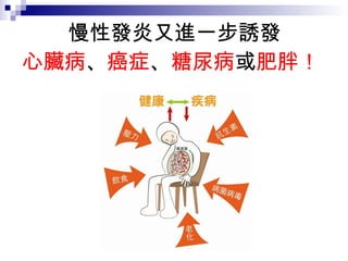 慢性發炎又進一步誘發 心臟病 、 癌症 、 糖尿病 或 肥胖！   