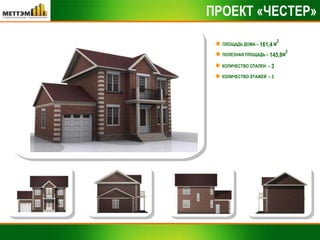 ПРОЕКТ «ЧЕСТЕР» ПЛОЩАДЬ ДОМА –  161,4  М 2 КОЛИЧЕСТВО СПАЛЕН  –  3 ПОЛЕЗНАЯ ПЛОЩАДЬ –  145,8 М 2 КОЛИЧЕСТВО ЭТАЖЕЙ  – 2 