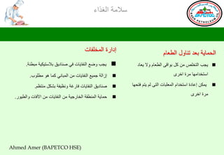 ‫ؿالِس جٌغظجء‬



                                        ‫ئصجعز جٌّشٍفحش‬                        ‫جٌذّح٠س ذوض ضٕحٚي جٌـوحَ‬
       ‫٠جد ٚػن جٌٕفح٠حش فٟ طٕحص٠ك ذالؿط١ى١س ِرـٕس.‬      ‫‪‬‬      ‫‪٠ ‬جد جٌطشٍض ِٓ وً ذٛجلٝ جٌـوحَ ٚال ٠وحص‬

         ‫ئػجٌس جّ١ن جٌٕفح٠حش ِٓ جٌّرحٟٔ وّح ٘ٛ ِـٍٛخ.‬   ‫‪‬‬                            ‫جؿطشضجِٙح ِغز جسغٜ‬

            ‫طٕحص٠ك جٌٕفح٠حش فحعغس ٚٔل١فس ذشىً ِٕطلُ.‬    ‫‪‬‬   ‫٠ّىٓ ئهحصز جؿطشضجَ جٌّوٍرحش جٌطٝ ٌُ ٠طُ فطذٙح‬   ‫‪‬‬
                                                                                               ‫ِغز جسغٜ‬
 ‫دّح٠س جٌّٕـمس جٌشحعج١س ِٓ جٌٕفح٠حش ِٓ ج٢فحش ٚجٌـ١ٛع.‬   ‫‪‬‬




‫)‪Ahmed Amer (BAPETCO HSE‬‬
 