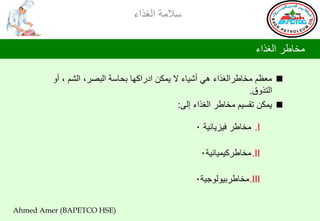 ‫ؿالِس جٌغظجء‬

                                                                    ‫ِشحؿغ جٌغظجء‬

         ‫‪ِ ‬ولُ ِشحؿغجٌغظجء ٟ٘ أش١حء ال ٠ّىٓ جصعجوٙح ذذحؿس جٌرظغ، جٌشُ ، أٚ‬
                                                                    ‫جٌطظٚق.‬
                                               ‫‪ّ٠ ‬ىٓ ضمـ١ُ ِشحؿغ جٌغظجء ئٌٝ:‬

                                                   ‫‪ِ .I‬شحؿغ ف١ؼ٠حت١س 0‬

                                                    ‫‪ِ .II‬شحؿغو١ّ١حت١س0‬

                                                   ‫‪ِ.III‬شحؿغذ١ٌٛٛج١س0‬


‫)‪Ahmed Amer (BAPETCO HSE‬‬
 