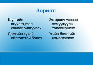 Зорилт: Шүлгийн агуулга,үзэл санааг ойлгуулах 