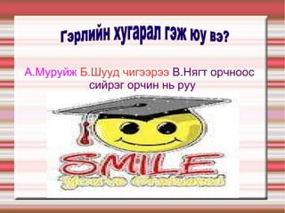А.Муруйж   Б.Шууд чигээрээ  В.Нягт орчноос сийрэг орчин нь руу Гэрлийн хугарал гэж юу вэ? 