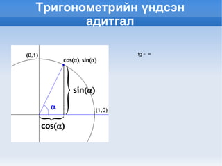 Тригонометрийн үндсэн адитгал tg = 