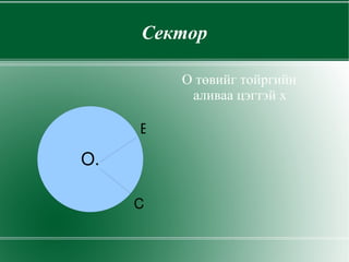 Сектор О төвийг тойргийн аливаа цэгтэй х В С О. 